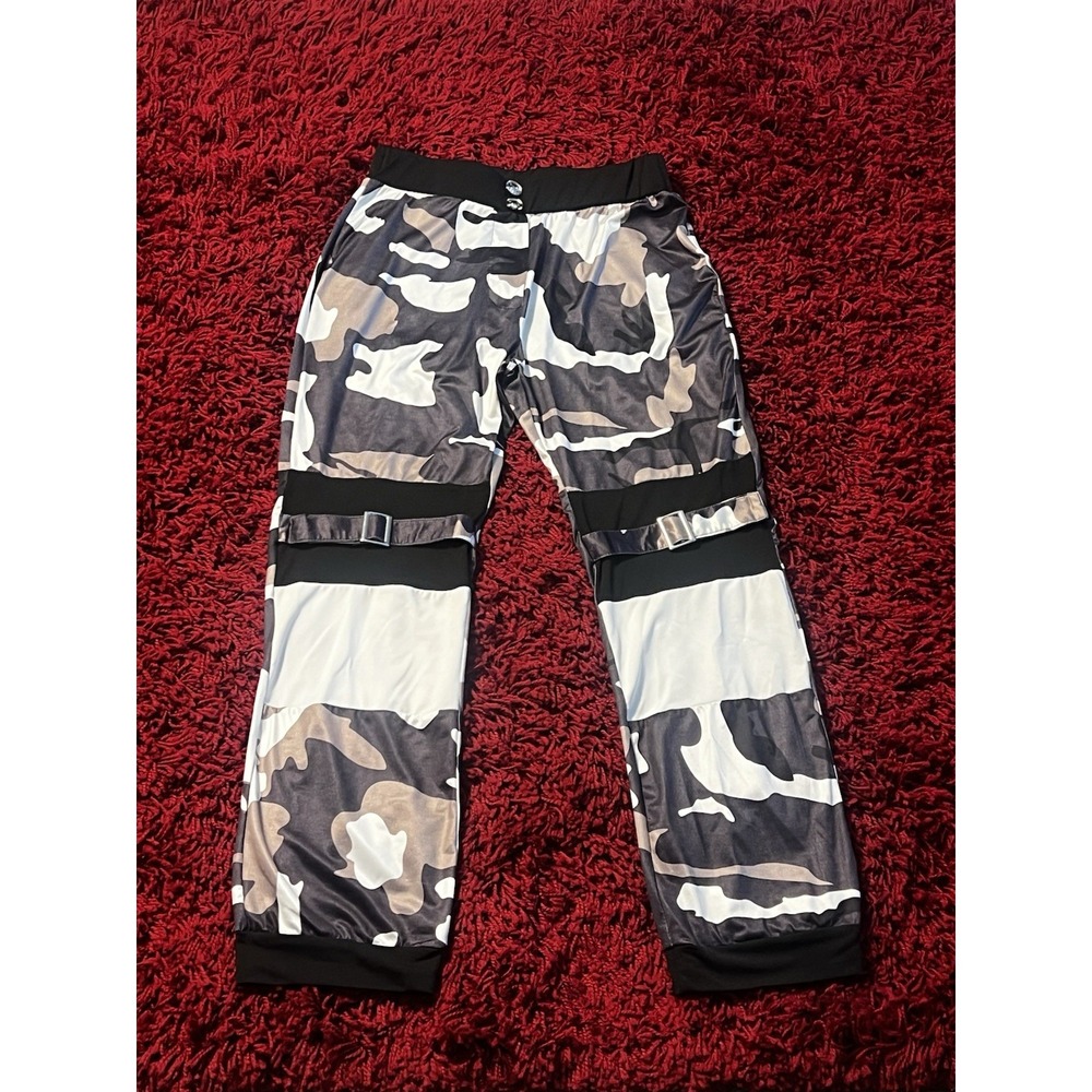 camouflage Camo Pants Size M – Shiny Polyester with Thigh Straps